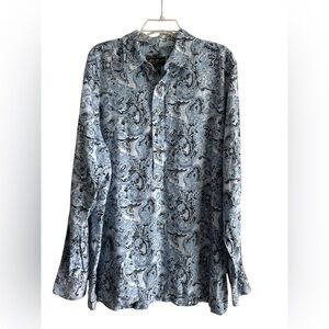 Eddie Bauer 70’s/y2k men’s cotton linen blend blue Paisley half button Size LT‌